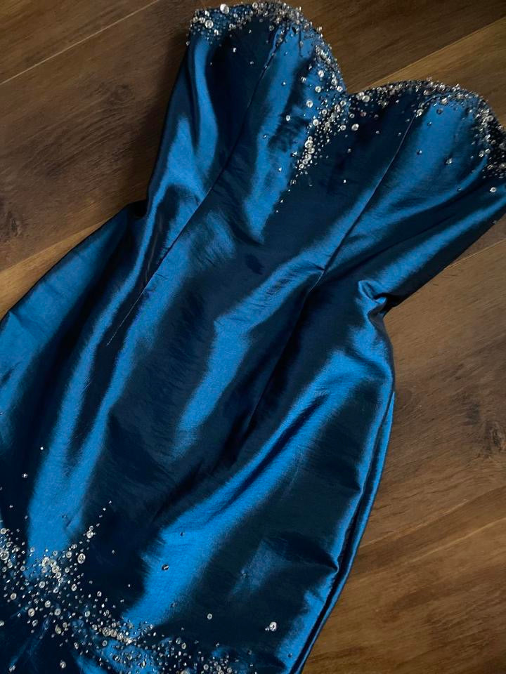 Shimmery blue strapless fishtail prom dress uk 8