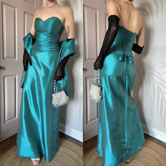 Teal Hilary Morgan strapless gown & shawl UK 12