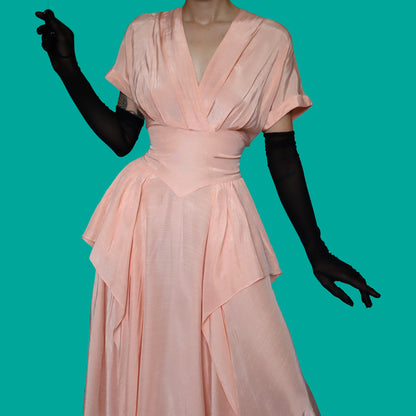 Peach short sleeve midi evening dress UK 10