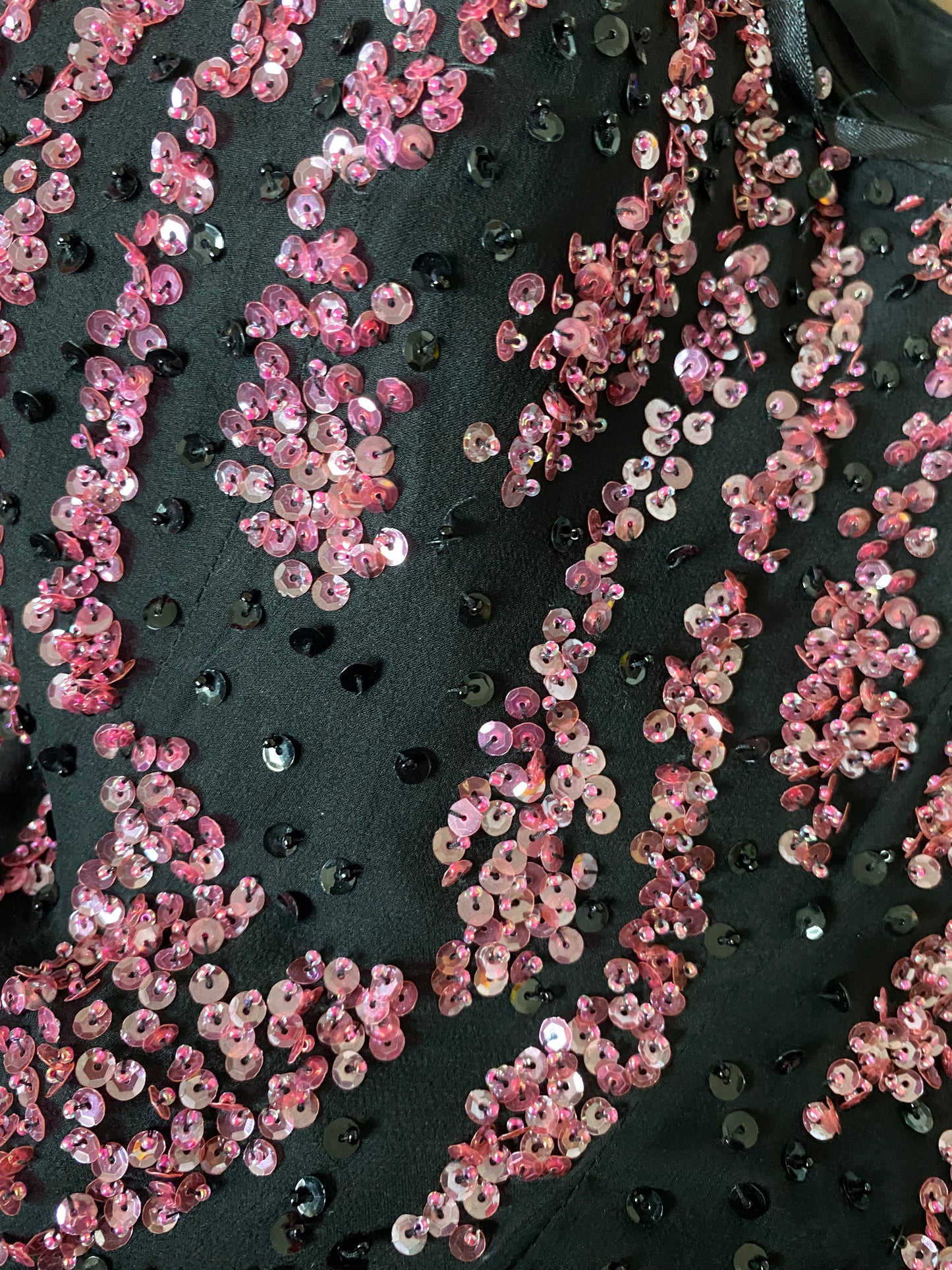 Black 100% silk pink sequin strapless dress UK 14
