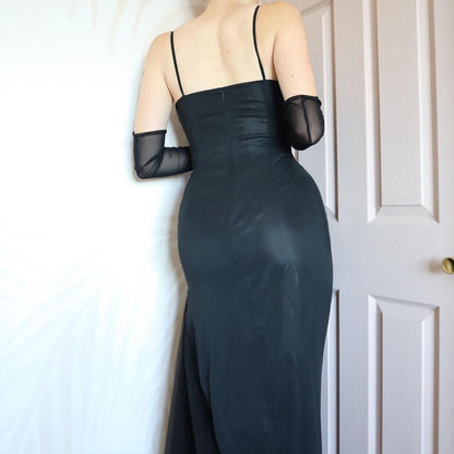 Milano black beaded fitted evening gown UK 12