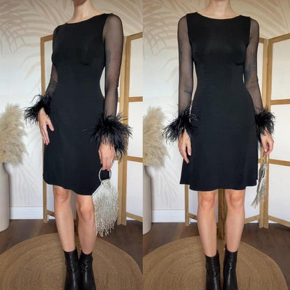 Black Bernshaw feather mini dress uk 8-10