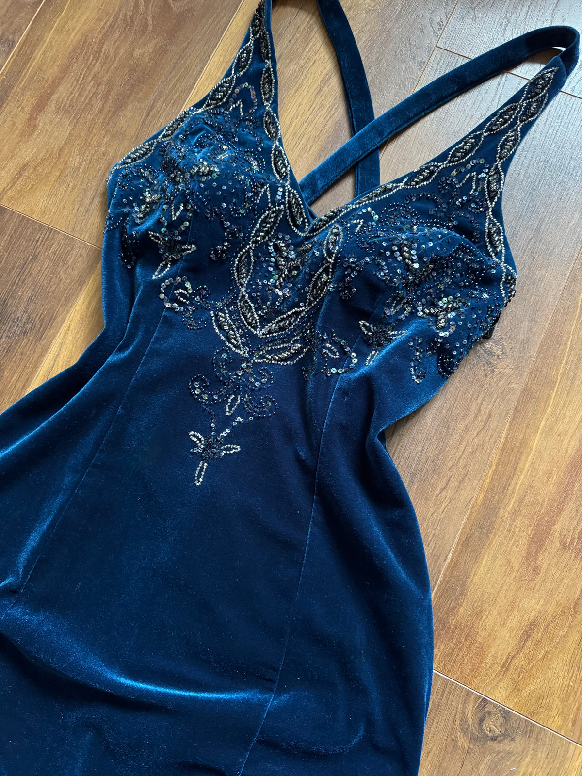 Niki Livas electric blue velvet evening dress uk 14