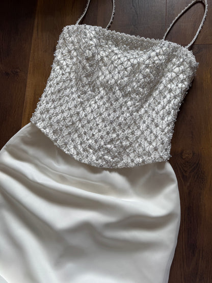 White lace & bead wedding dress uk 12