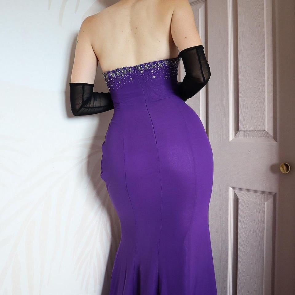 Purple strapless Goya evening gown UK 12