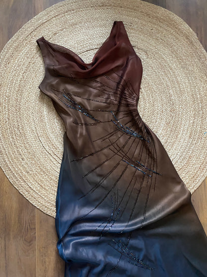 Emma Somerset ombré slip beaded evening dress UK 12