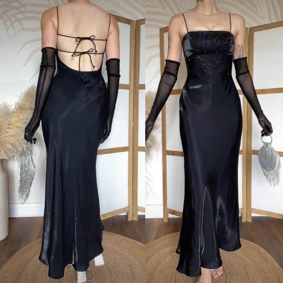 Morgan & Co black silky beaded dress uk 8