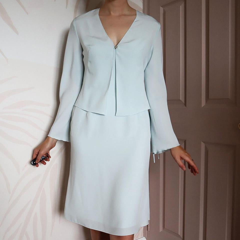 Dusk Baby Blue 2 Piece Dress & Shawl Jacket UK 10
