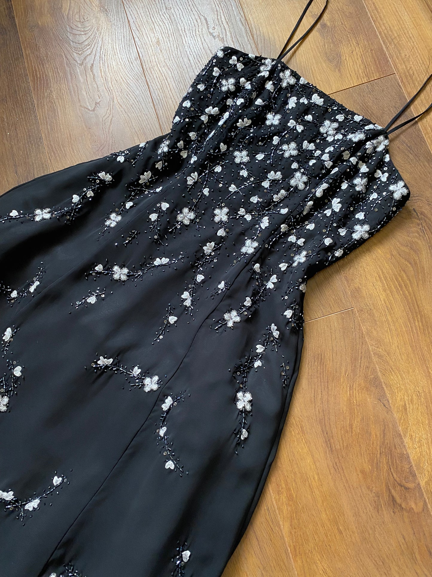 Black a-line beaded prom dress & shawl uk 10