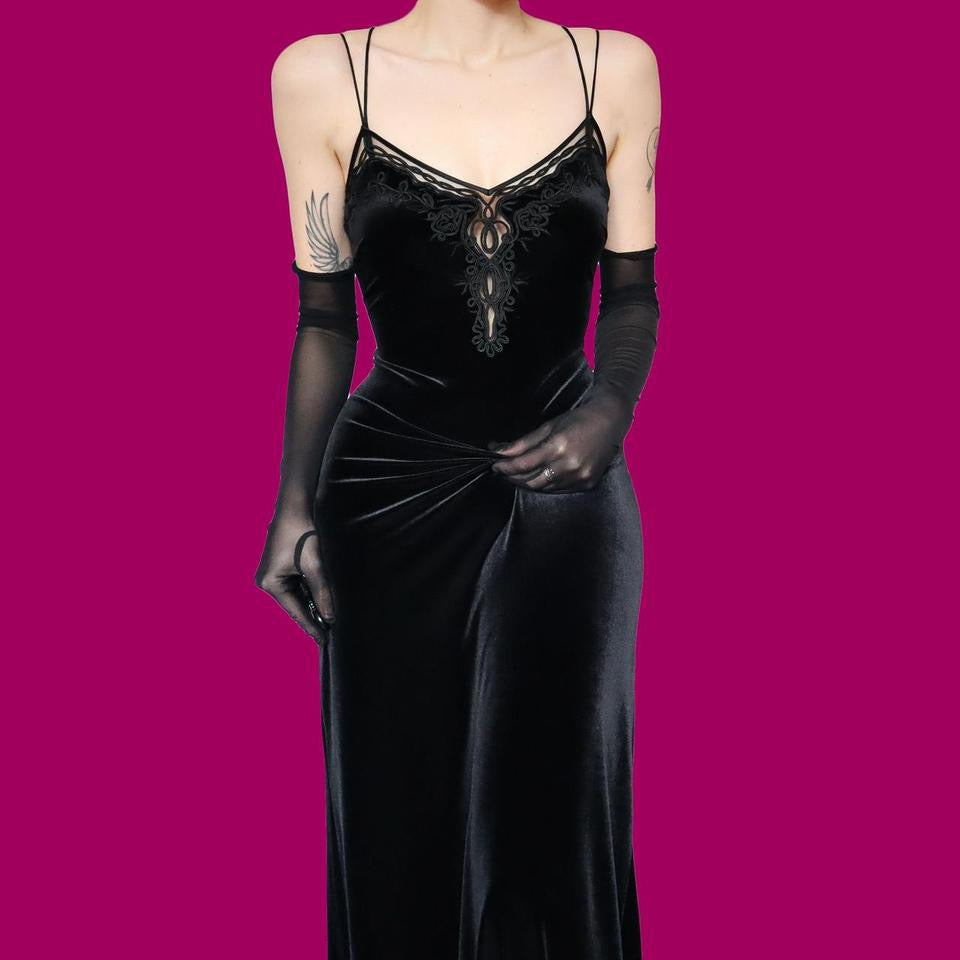 Black velvet stretch evening dress UK 12 & UK 14
