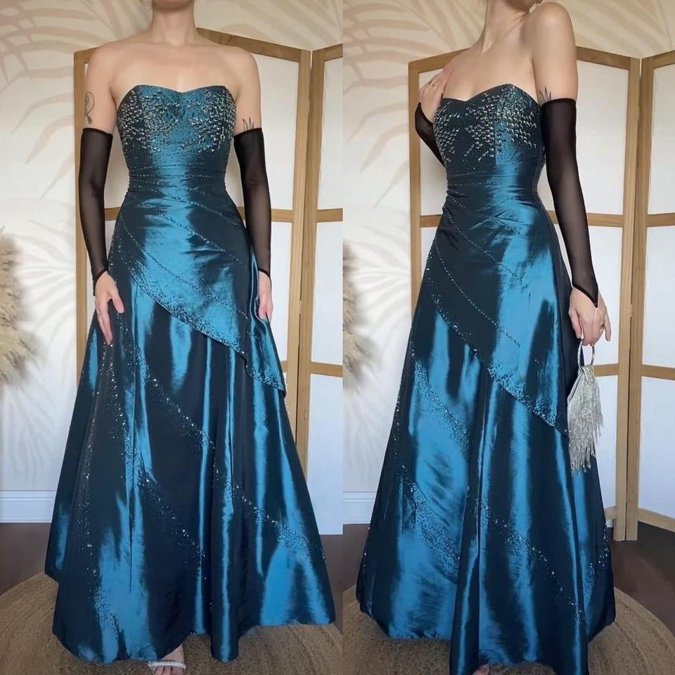 Teal beaded strapless prom dress uk 8