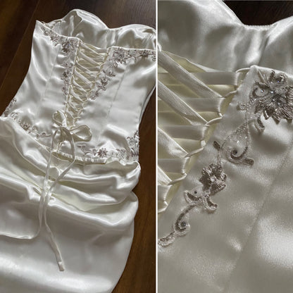 Ivory Maggie Sottero Couture satin strapless wedding dress uk 10