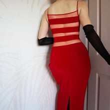 Load image into Gallery viewer, Red Vintage John Charles Beaded Sheer Back Evening Dress UK 14
