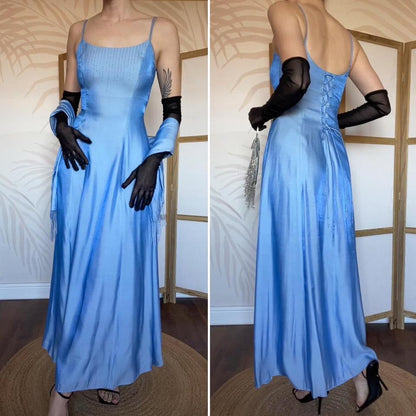 Debut ice blue a-line beaded dress & shawl UK 10