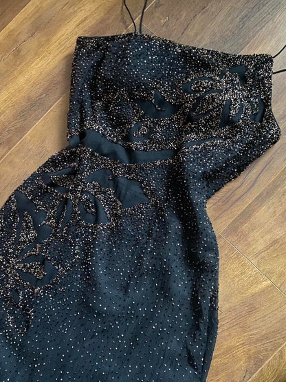 Yve London black beaded evening dress uk 12