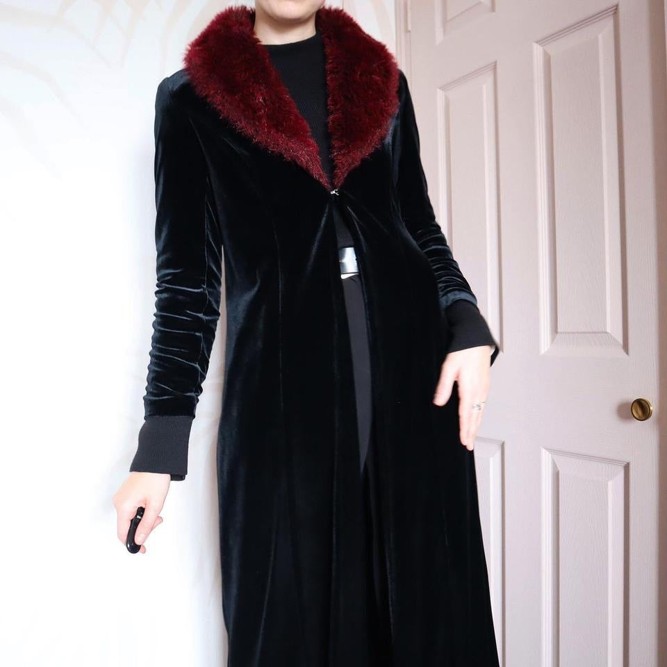 Etam 90s black velvet long jacket UK 12