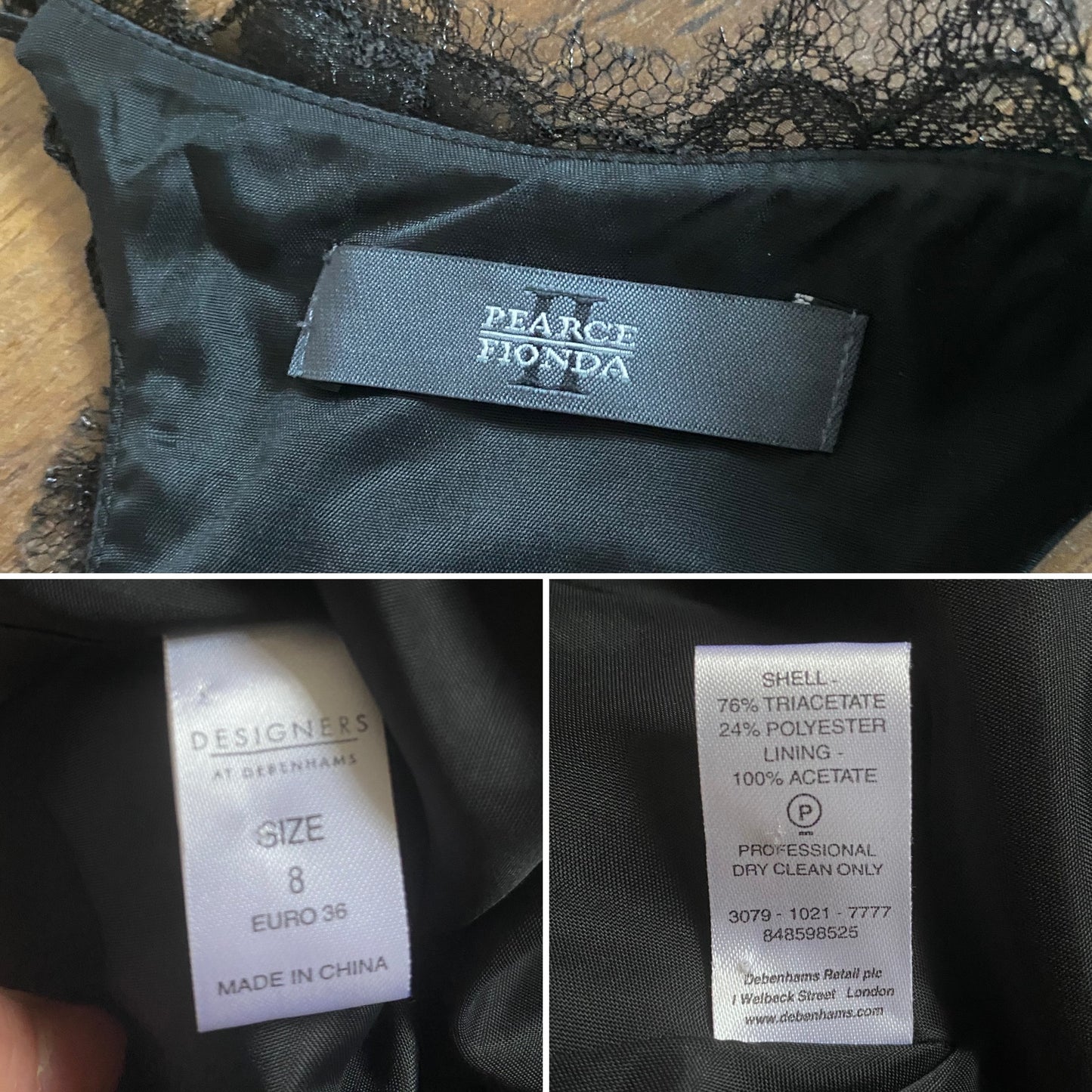Black lace beaded open back evening dress uk 8