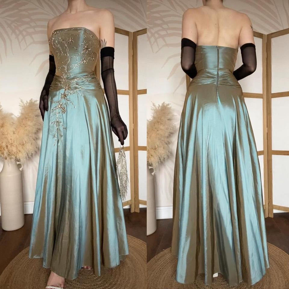 Iridescent grey/green strapless prom dress uk 8