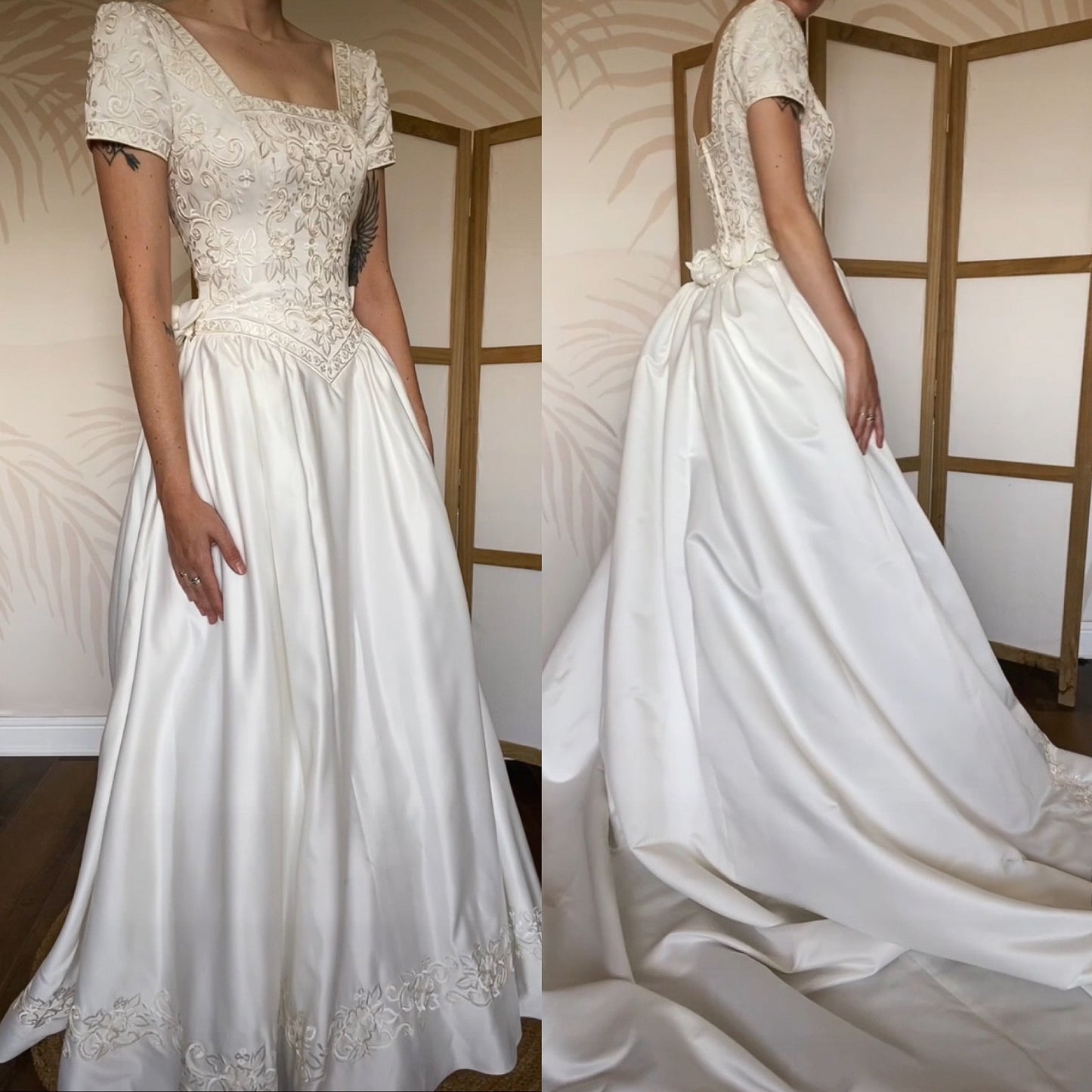 Vintage ivory wedding dress with detachable train uk 8-10