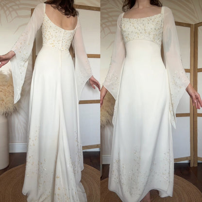 Ivory long sleeve ethereal wedding dress uk 14
