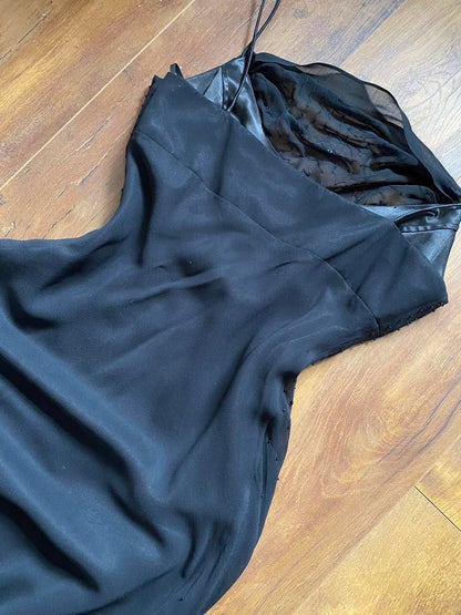 Dave & Johnny 100% silk beaded black evening dress uk 14