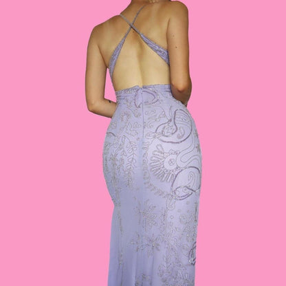 Lilac heavily beaded evening dress UK 16