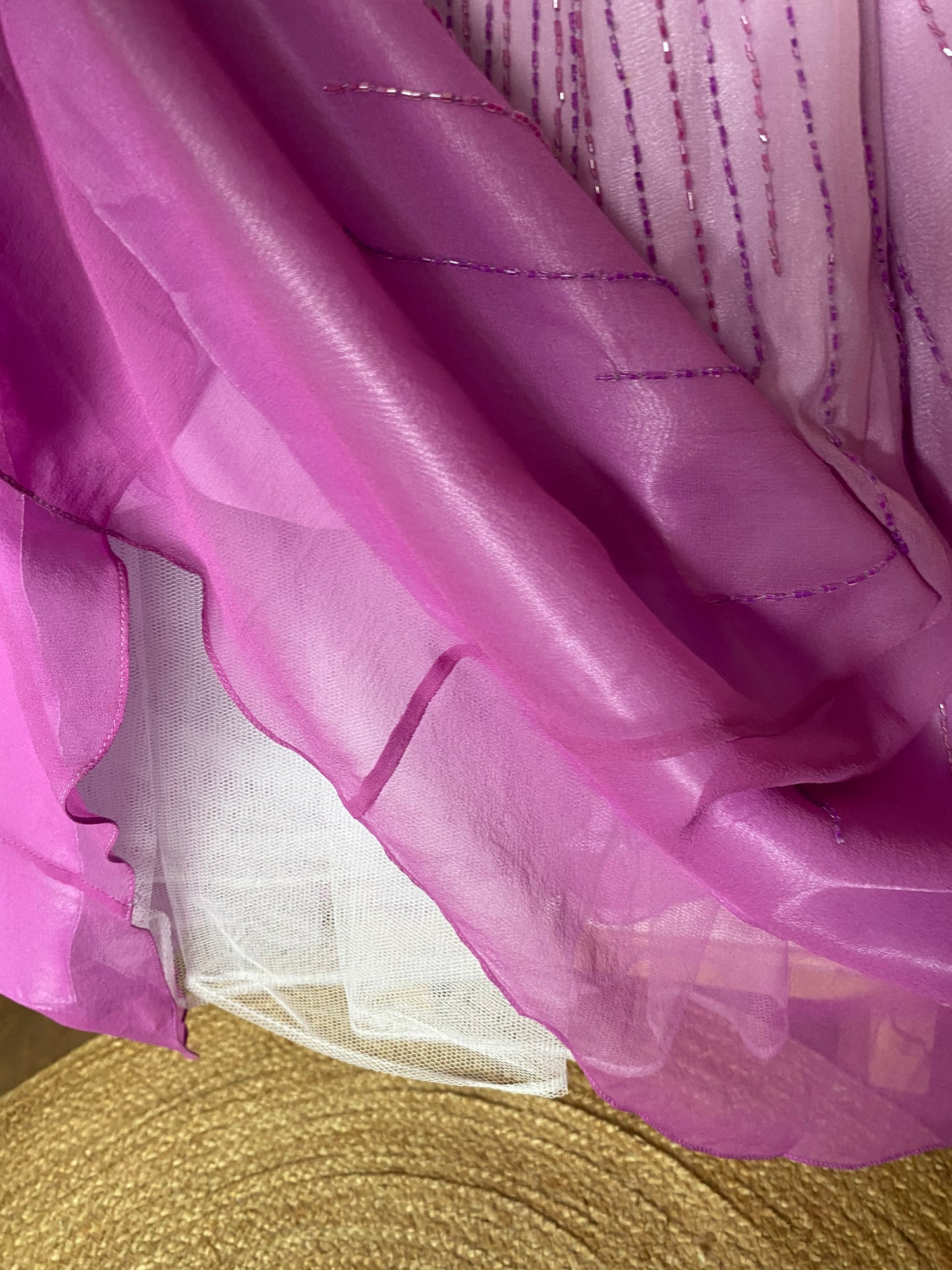 Purple silk beaded prom dress & shawl uk 12