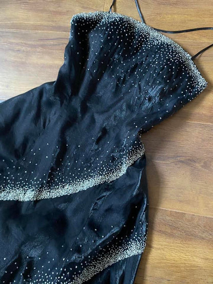 Black beaded lace back a-line prom dress uk 10