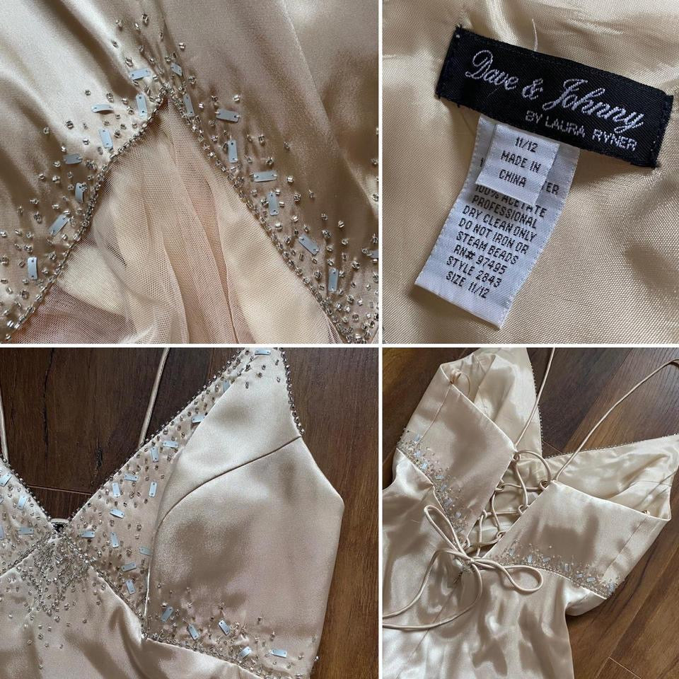 Dave & Johnny gold beaded evening dress UK 12