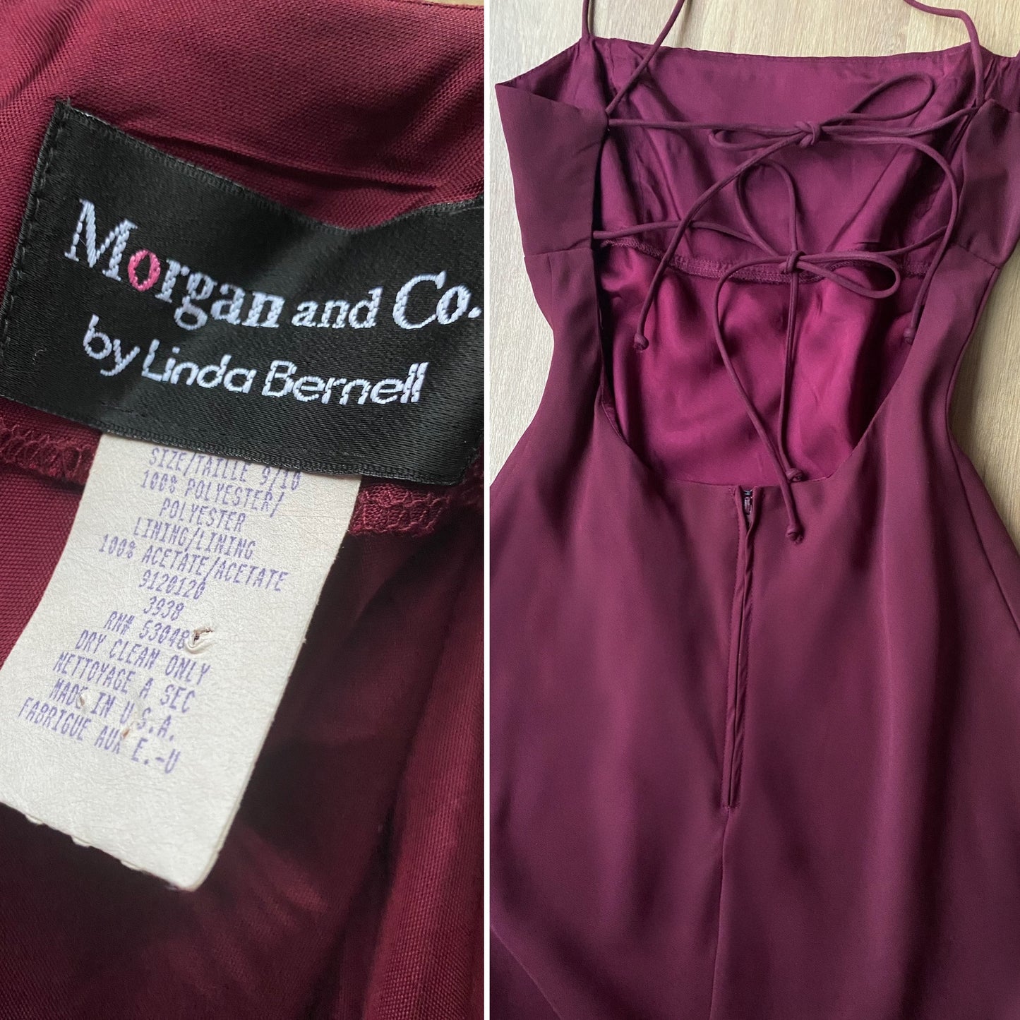 Morgan & Co burgundy open back evening dress uk 10