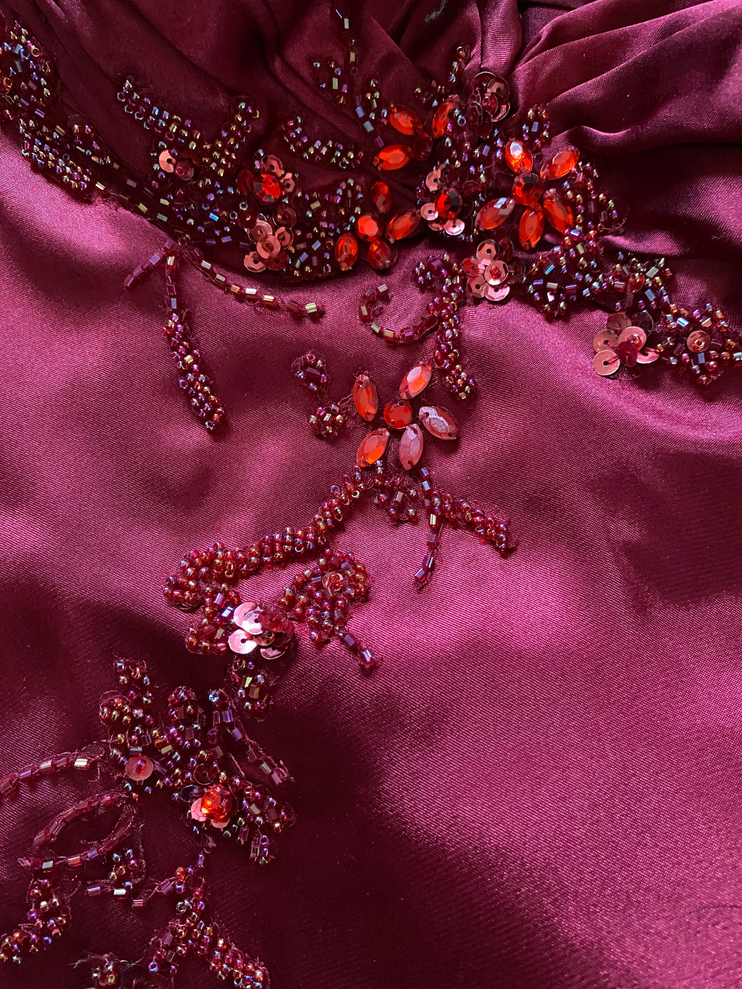 Red satin fishtail evening gown UK 10