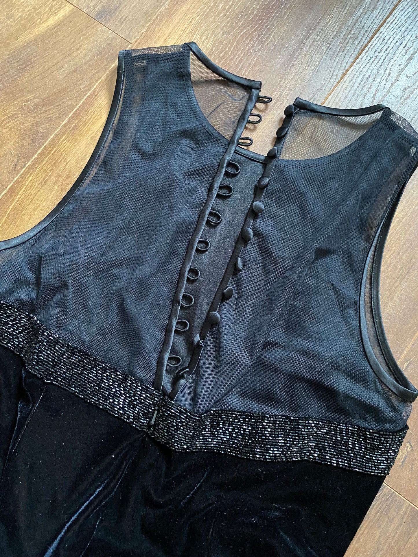 After Six black velvet beaded evening dress UK 14