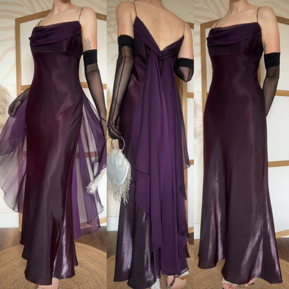 Purple satin & chiffon evening dress uk 16