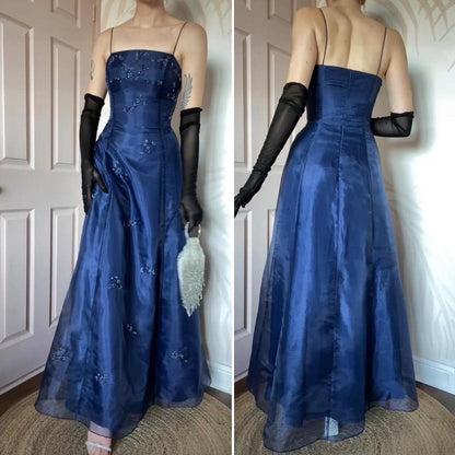 Niki Livas navy organza a-line prom dress UK 12
