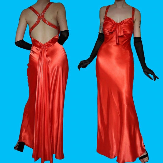 Orange satin Evening gown UK 12