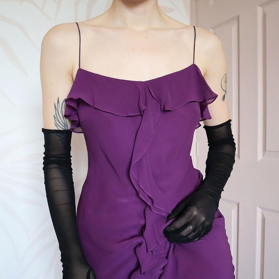 Purple 100% silk slip midi dress UK 12