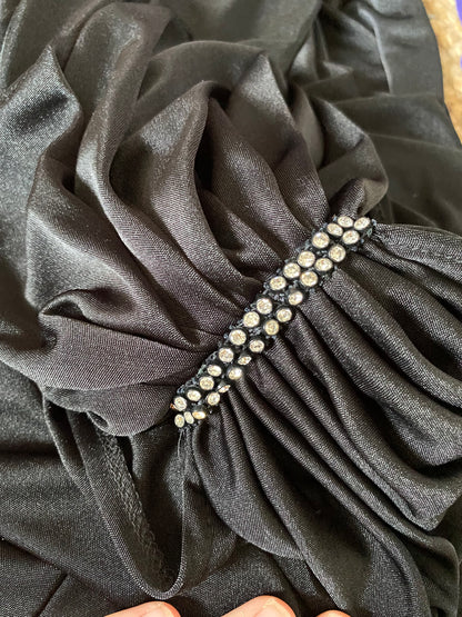 Black 80s stretch draped evening dress UK 14