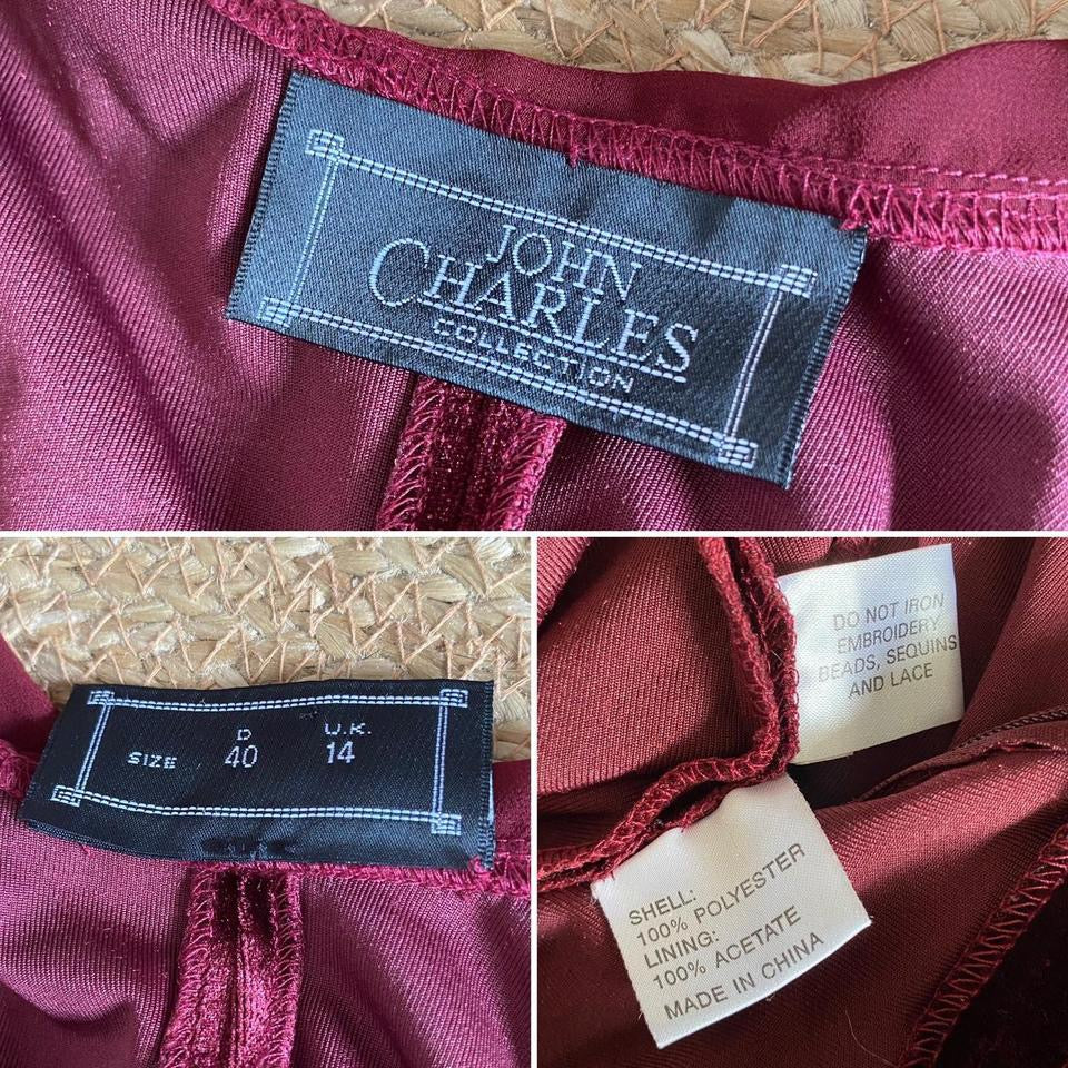 John Charles red velvet stretch evening dress uk 12-14