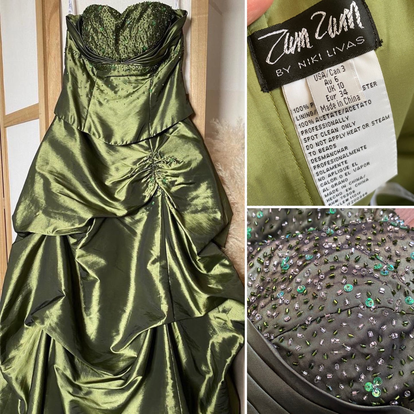 Zum Zum strapless green a-line prom dress uk 10