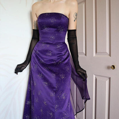 Purple Morgan & Co glittery strapless evening gown UK 10