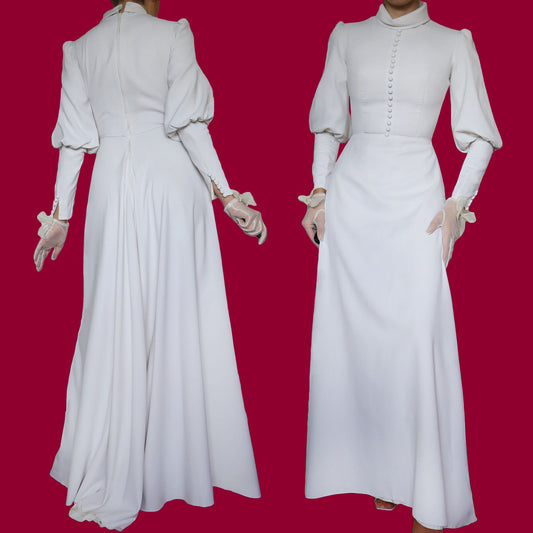 Ellis white long balloon sleeve wedding dress UK 8-10