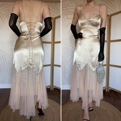 Dave & Johnny gold beaded evening dress UK 12