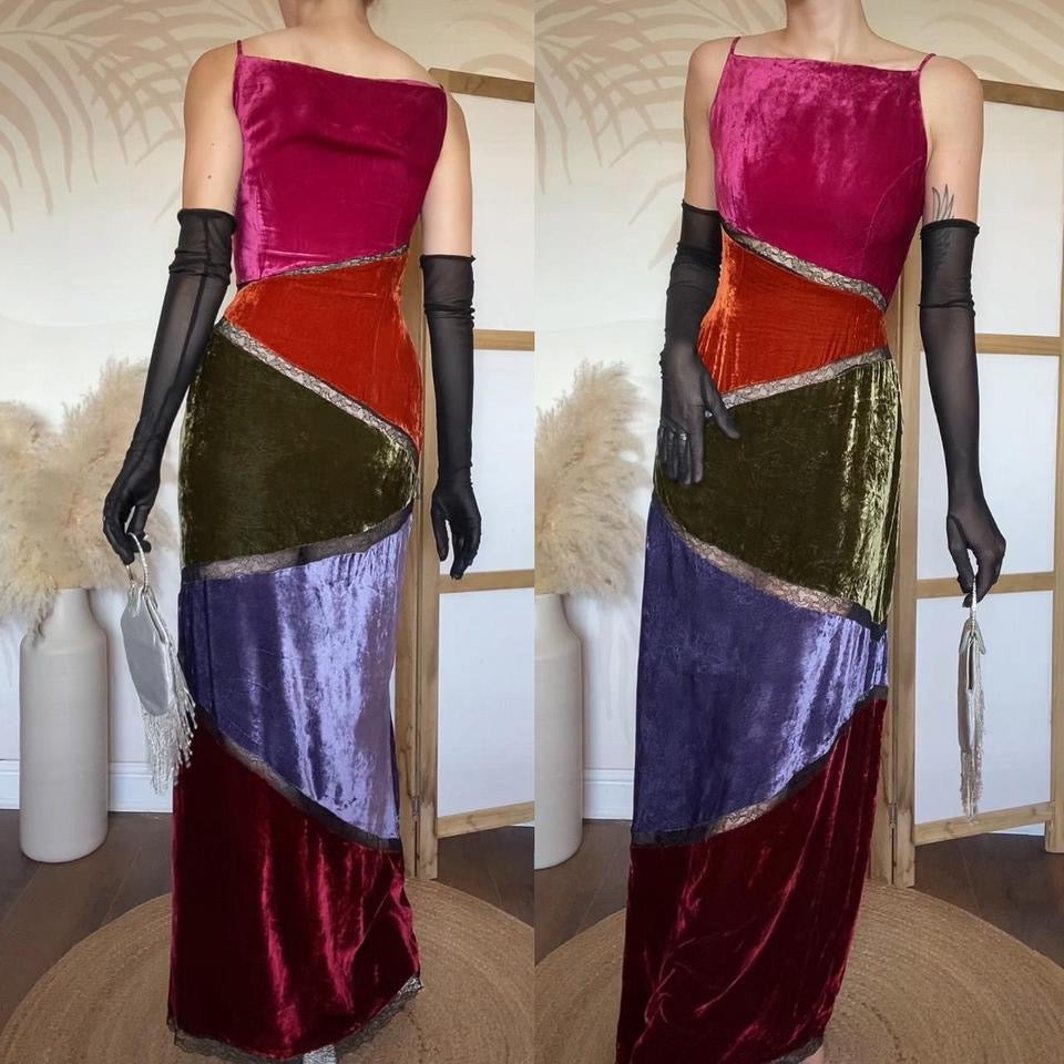 Velvet silk blend panelled evening dress uk 12