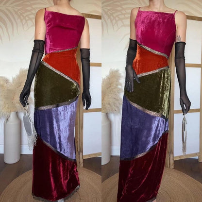 Velvet silk blend panelled evening dress uk 12