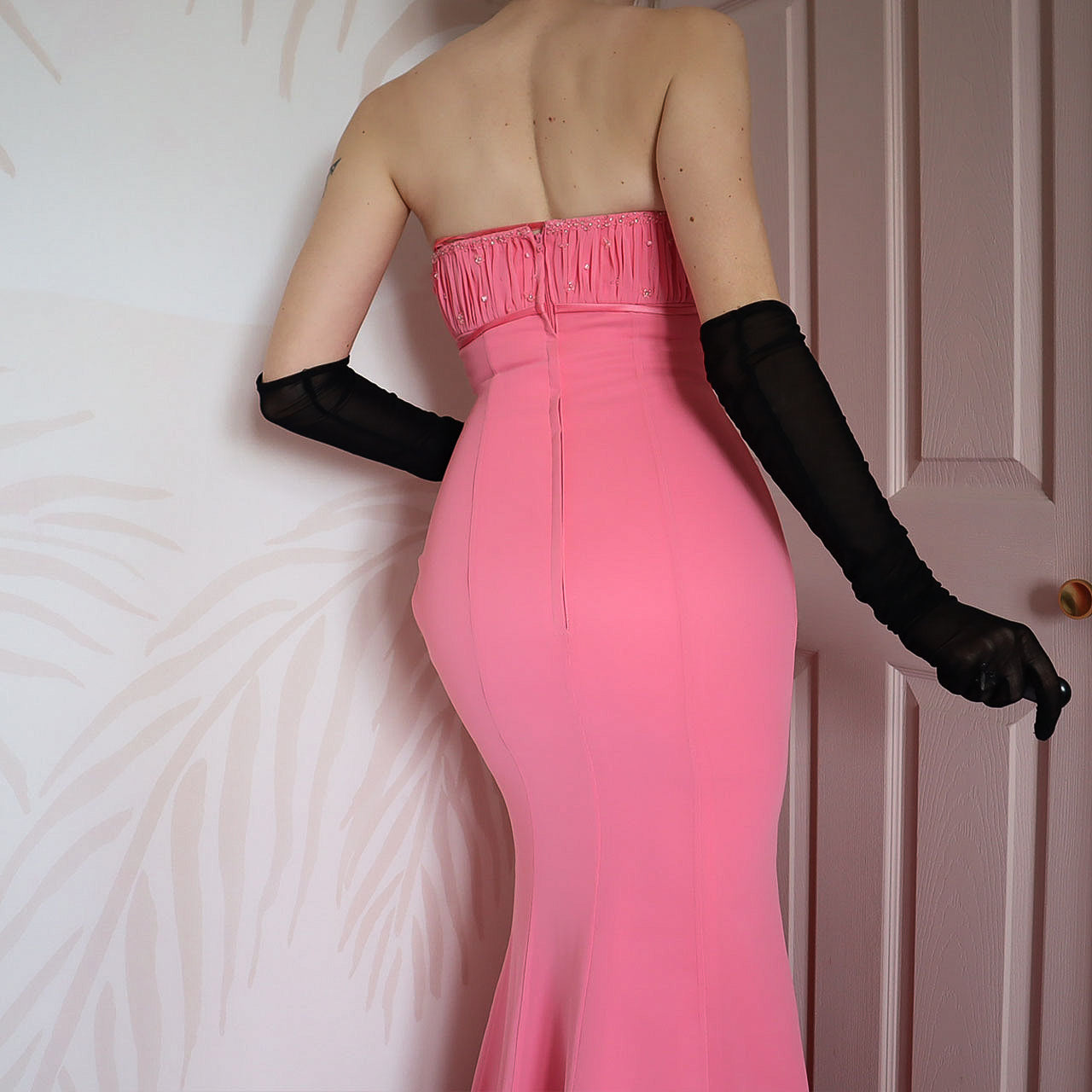 Bright coral Hilary Morgan evening gown UK 8