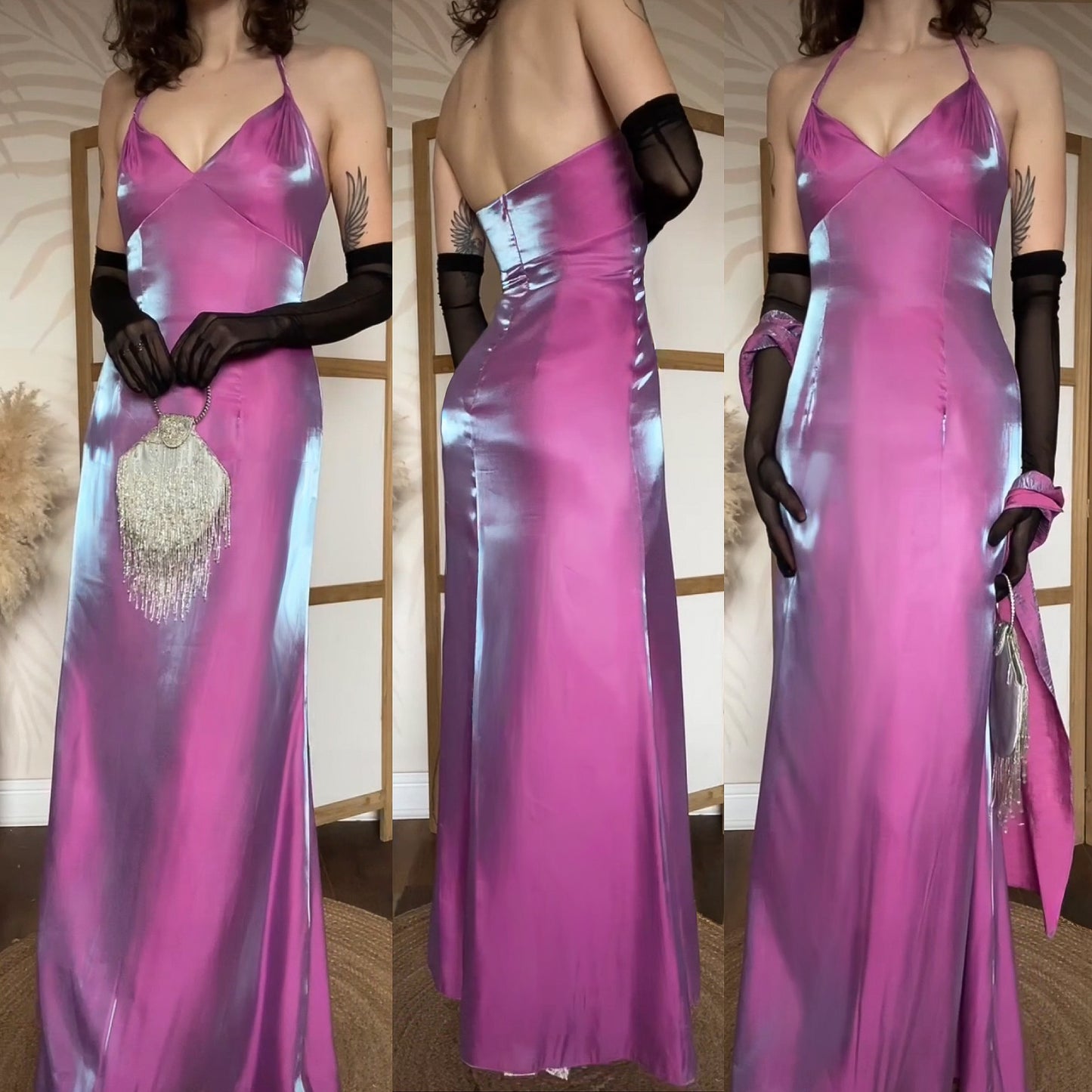 John Charles iridescent pink evening dress & shawl uk 12