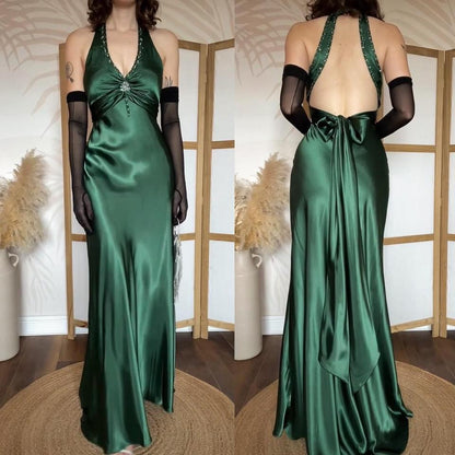 Niki Livas green satin prom dress uk 10