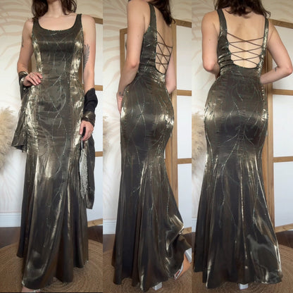 Christine Elizabeth iridescent green beaded gown UK 10