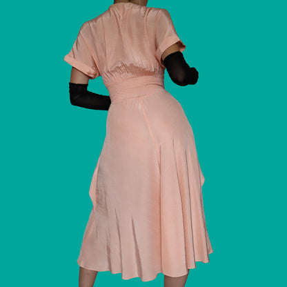Peach short sleeve midi evening dress UK 10
