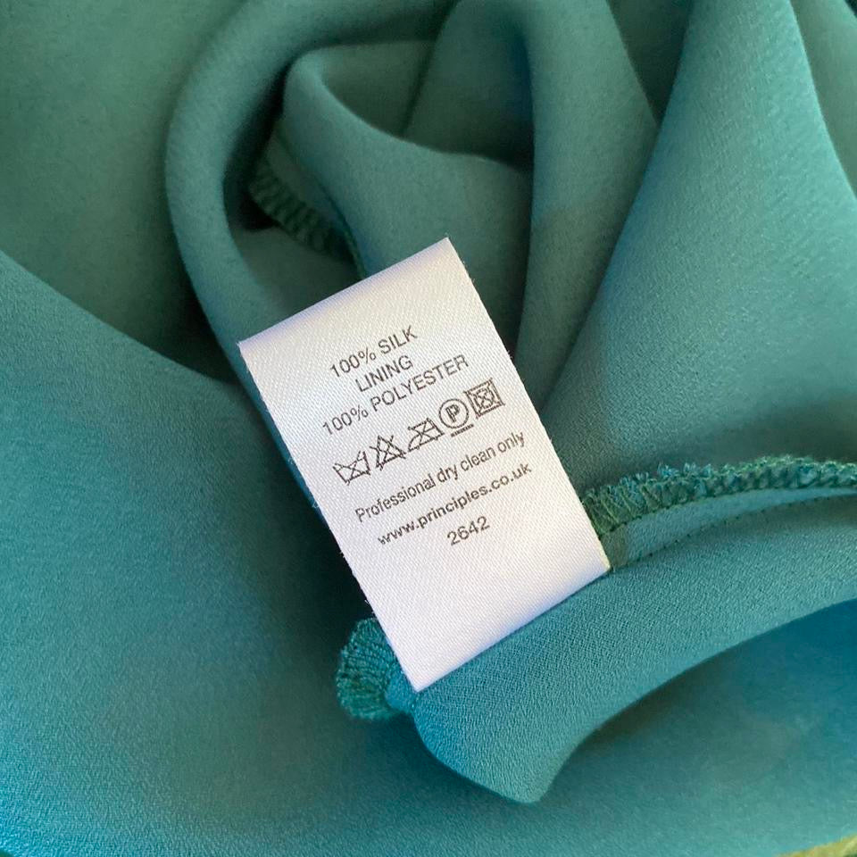 Principles green 100% silk print halter neck summer dress UK 12